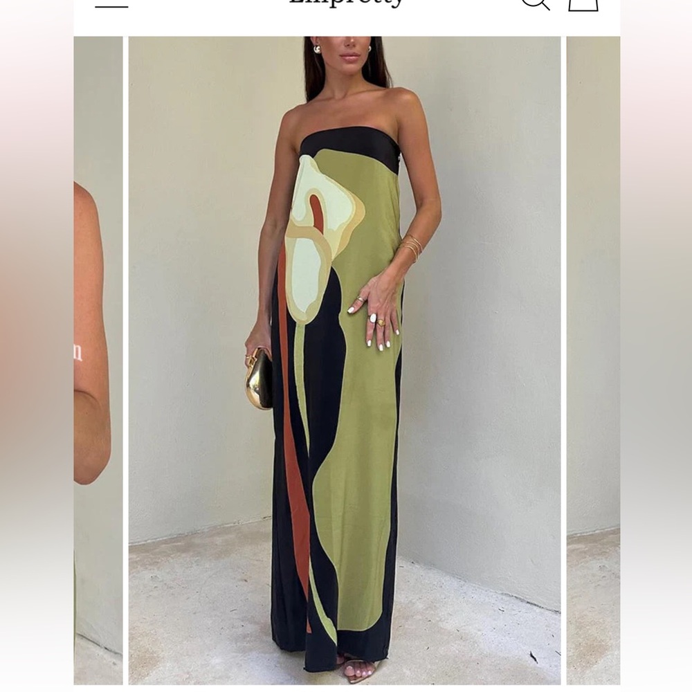 Jaime Abstract Floral Print Elasticated Off Shoulder Vacation Loose Maxi Dress